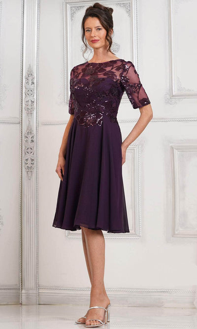 Marsoni by Colors M286S - Short Sleeve A-Line Cocktail Dress Special Occasion Dresses Dresses 6 / Eggplant