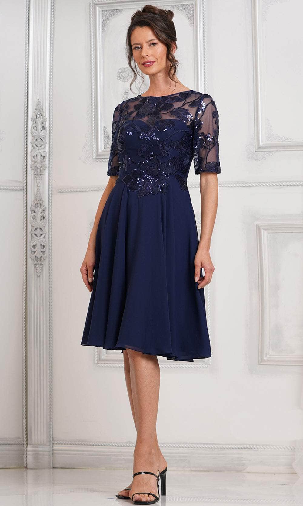 Marsoni by Colors M286S - Sequin Lace Knee-Length Cocktail Dress Special Occasion Dress 6 / Navy