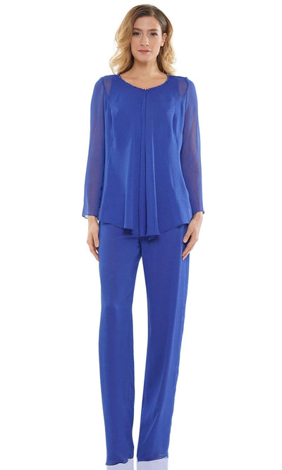 Marsoni by Colors - M304 Long Sleeves Jacket Pantsuit Mother of the Bride Dresses 6 / Cobalt