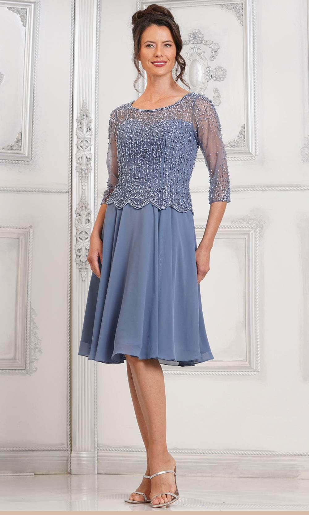 Marsoni by Colors M312S - Quarter Sleeve A-Line Cocktail Dress Special Occasion Dresses Dresses 6 / Slate Blue