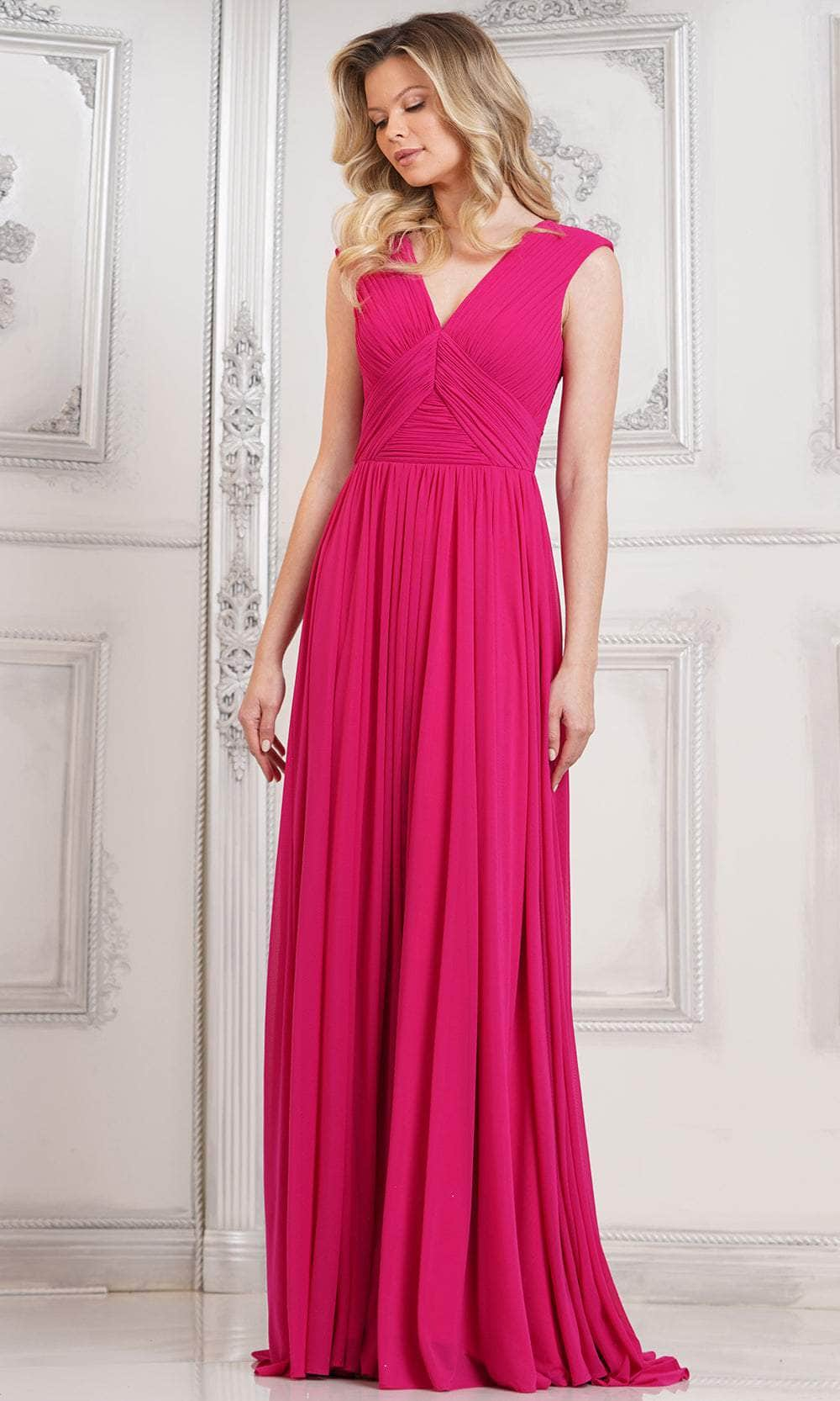 Marsoni by Colors M324 - Ruched V-Neck Evening Dress Special Occasion Dresses Dresses 6 / Magenta