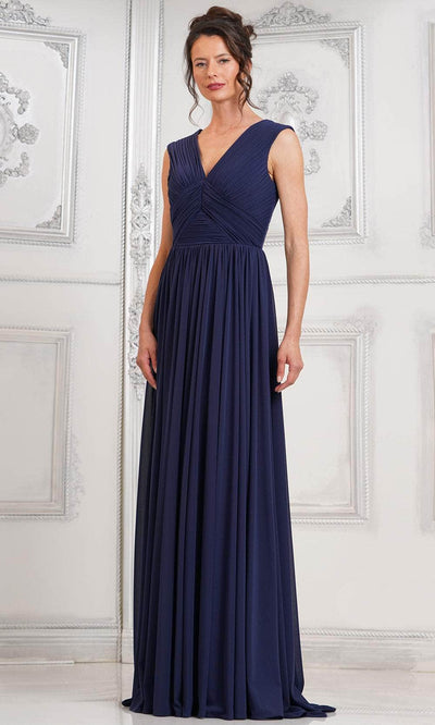 Marsoni by Colors M324 - Ruched V-Neck Evening Dress Special Occasion Dresses Dresses 6 / Navy