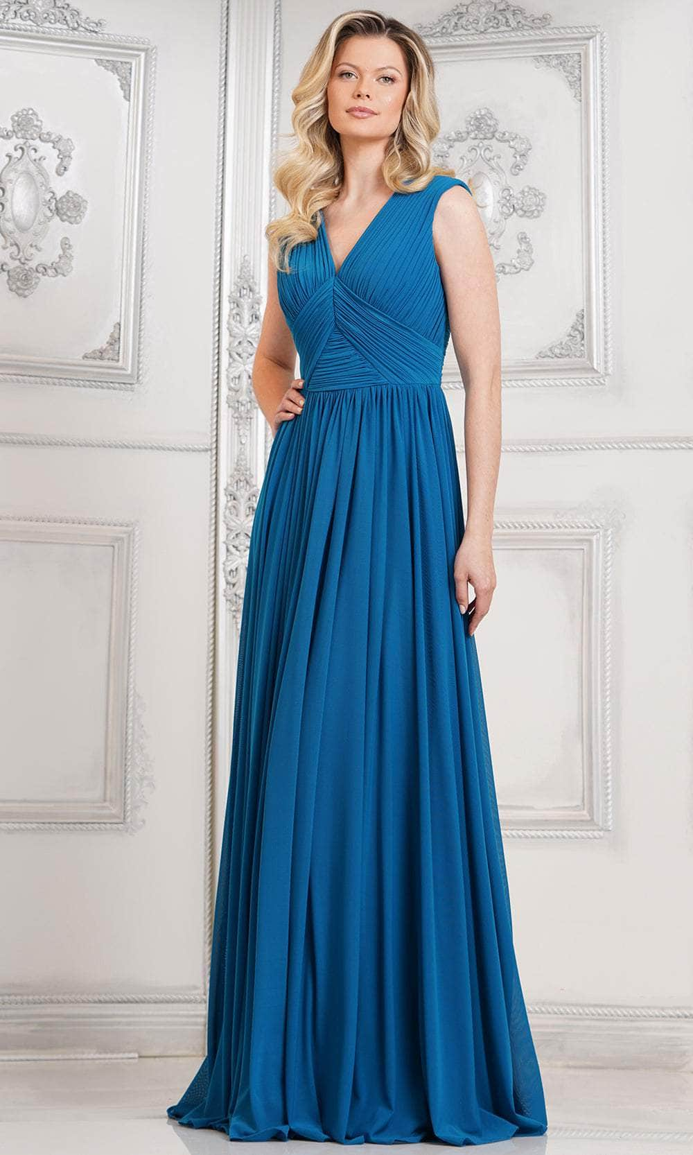 Marsoni by Colors M324 - Ruched V-Neck Evening Dress Special Occasion Dresses Dresses 6 / Peacock