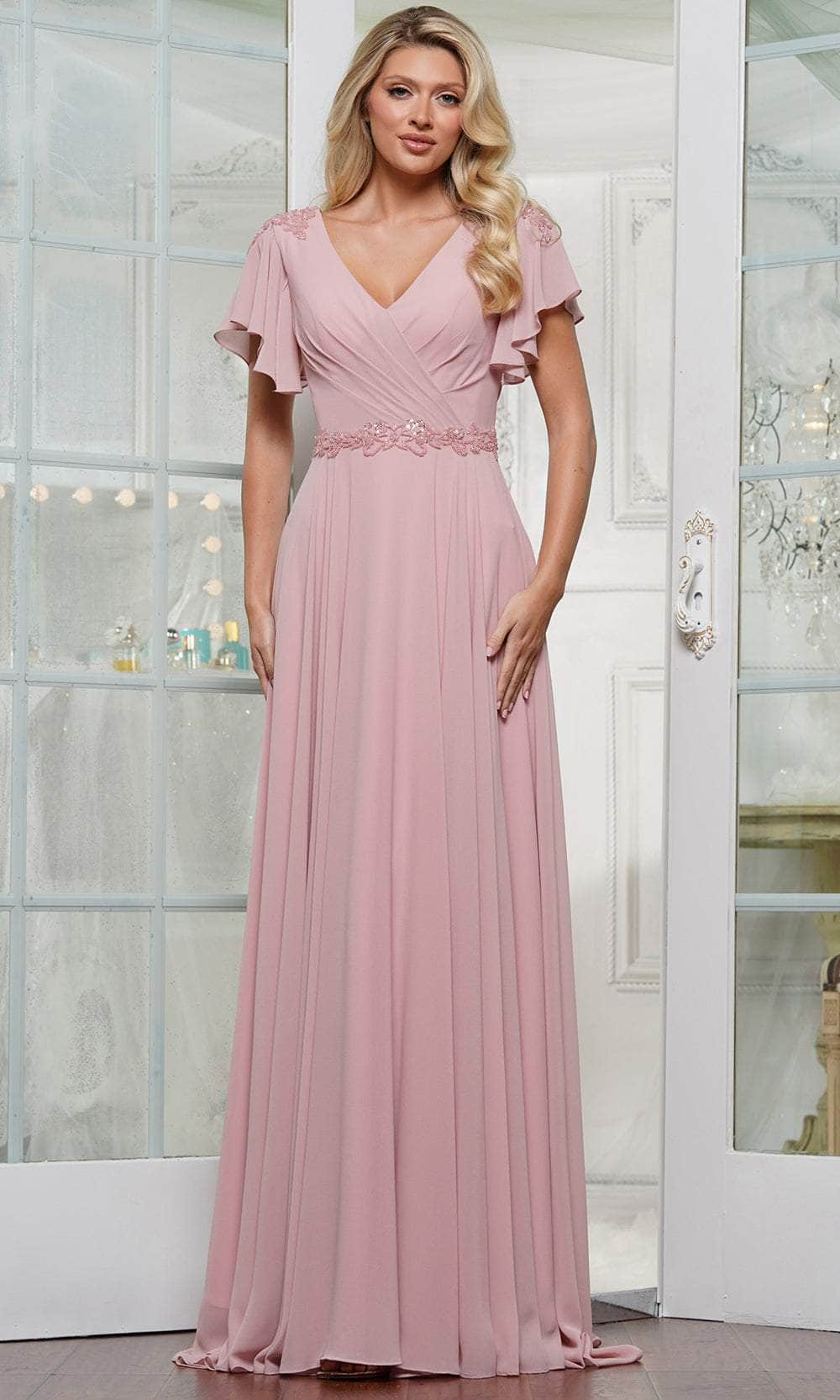 Marsoni by Colors M328 - Embellished Waist Evening Dress Mother of the Bride Dresses 6 / Rose