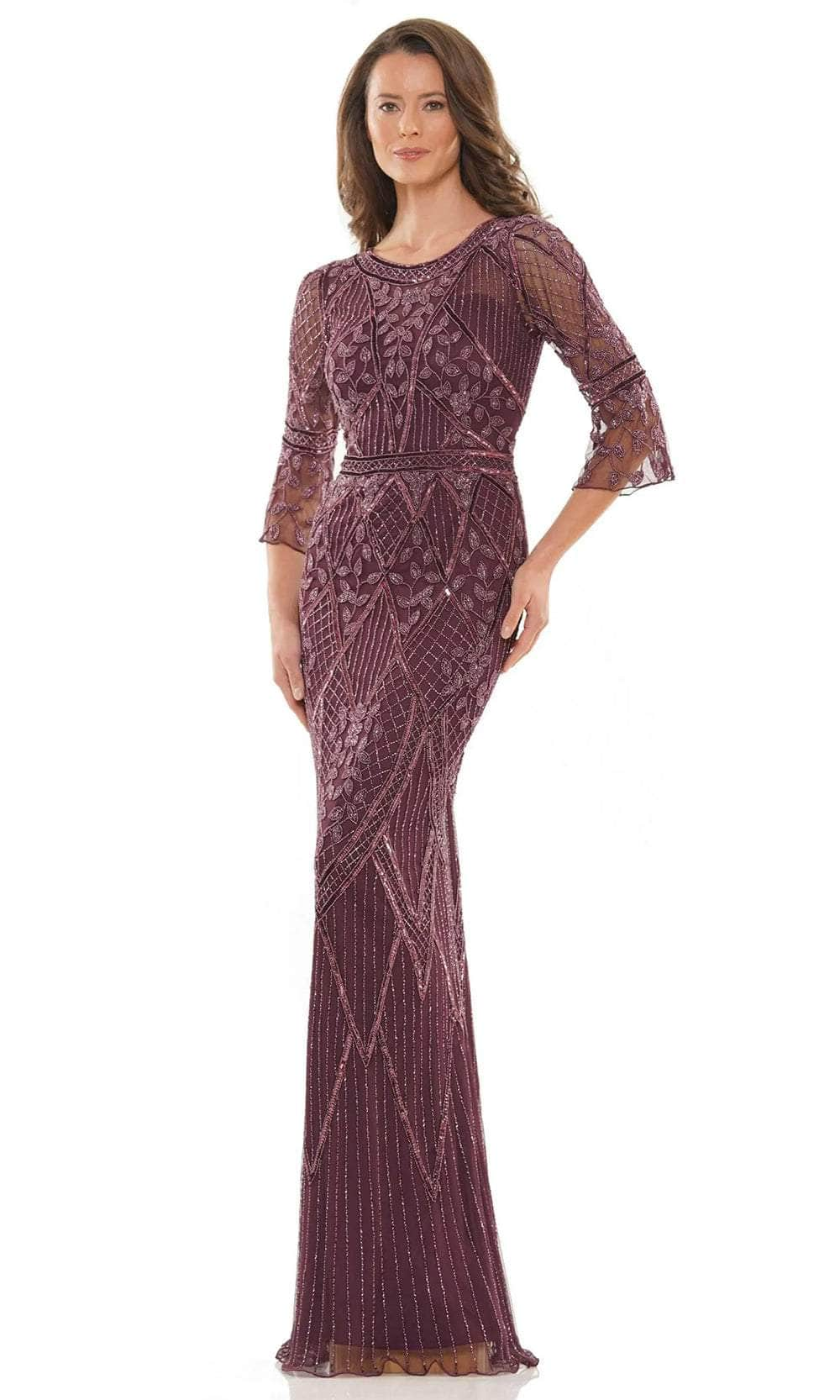 Marsoni by Colors MV1202 - Sheer Embellished Evening Dress Special Occasion Dresses Dresses 4 / Eggplant