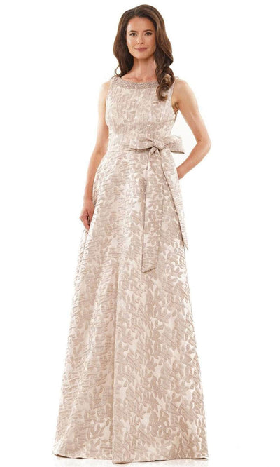 Marsoni by Colors MV1213 - Beaded Bateau Neck Evening Dress Evening Dresses 4 / Pearl Gold