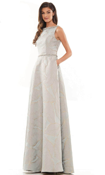 Marsoni by Colors MV1224 - Subtle Leaf-Detailed A-line Gown Evening Dresses 4 / Seaglass