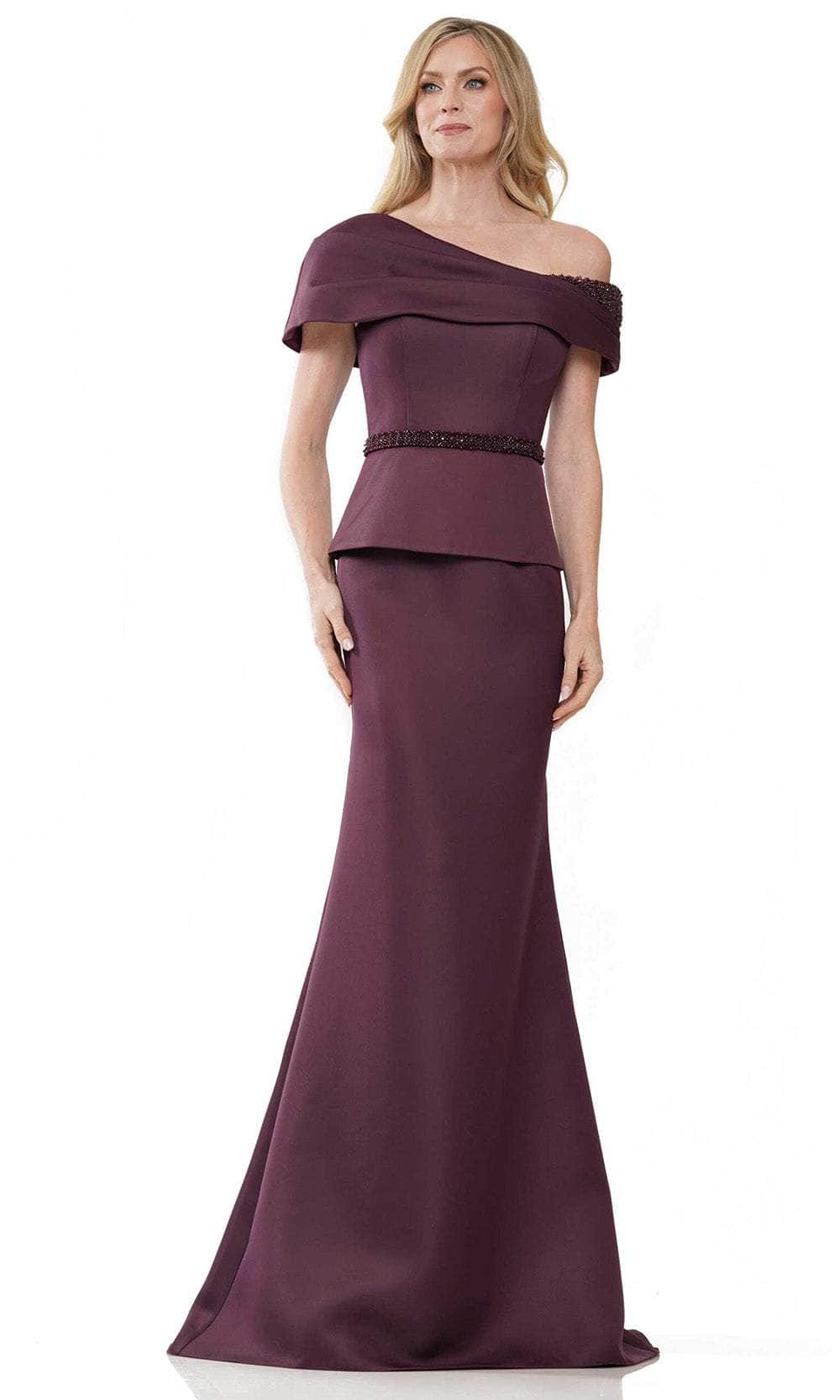 Marsoni by Colors MV1239 - Asymmetric Off Shoulder Formal Gown Formal Gowns 4 / Eggplant
