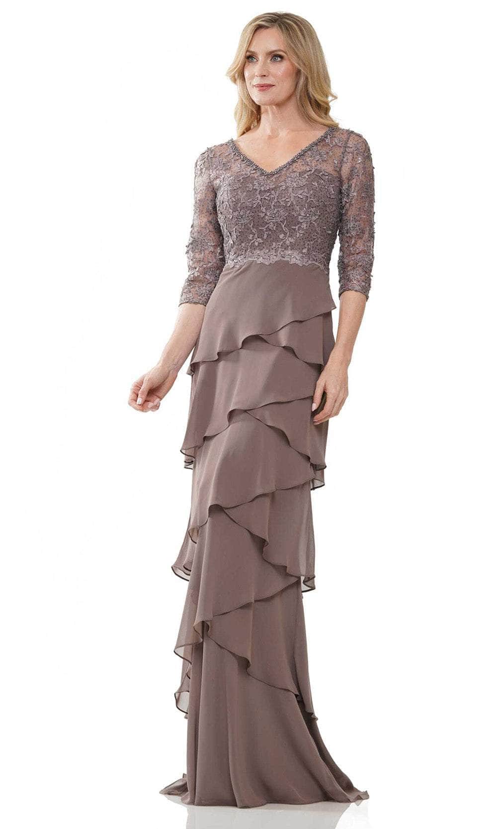 Marsoni by Colors MV1244 - Laced Quarter Sleeve Formal Gown Formal Gowns 10 / Slate Blue