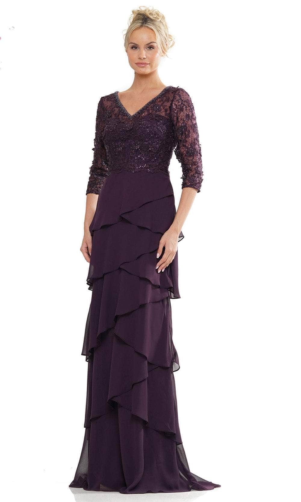 Marsoni by Colors MV1244 - Laced Quarter Sleeve Formal Gown Formal Gowns 10 / Slate Blue