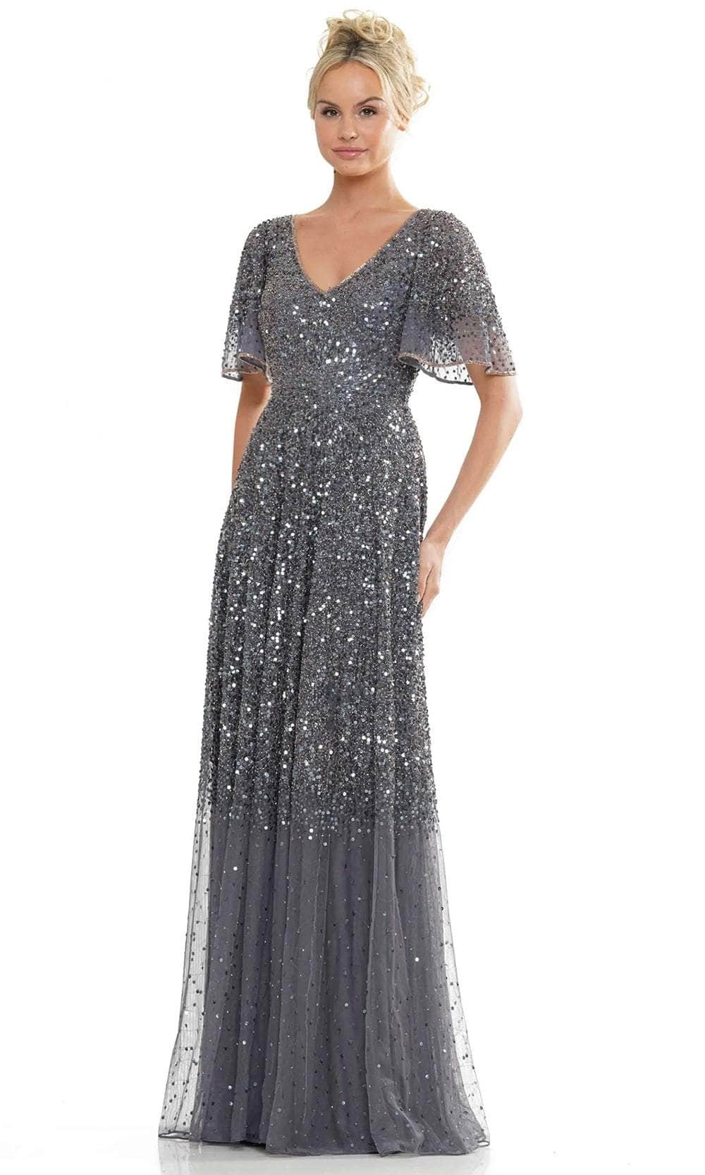 Marsoni by Colors MV1259 - Sequin V-Neck Evening Dress Special Occasion Dresses Dresses 6 / Charcoal