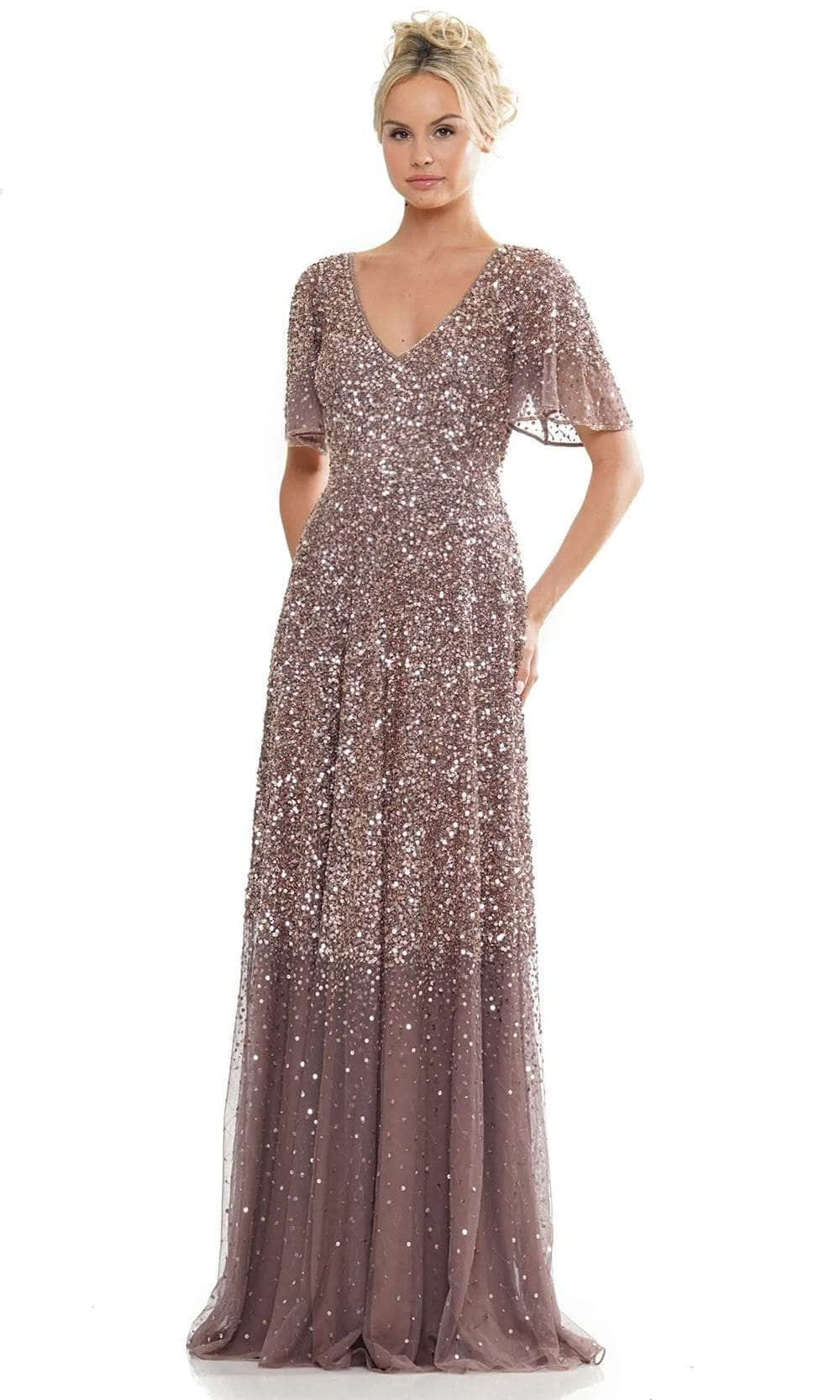 Marsoni by Colors MV1259 - Sequin V-Neck Evening Dress Special Occasion Dresses Dresses 6 / Dark Taupe