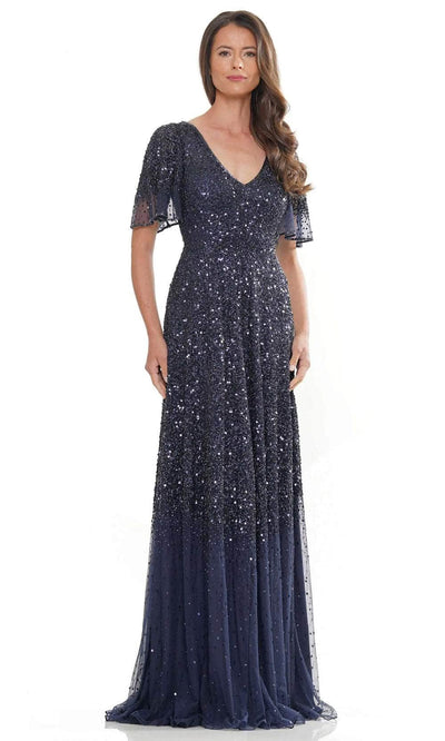 Marsoni by Colors MV1259 - Sequin V-Neck Evening Dress Special Occasion Dresses Dresses 6 / Navy