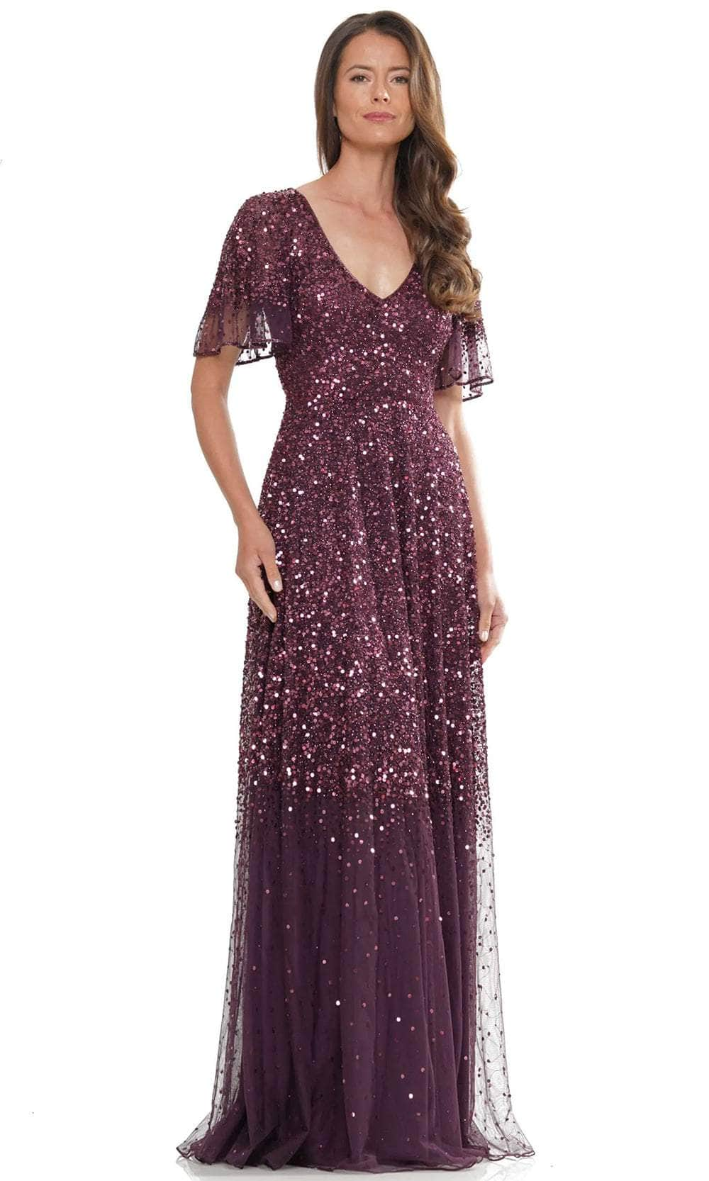 Marsoni by Colors MV1259 - Sequin V-Neck Evening Dress Special Occasion Dresses Dresses 6 / Wine