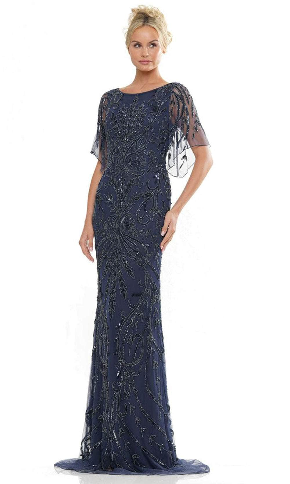 Marsoni by Colors MV1261 - Sequin Blouson Sleeve Long Dress Special Occasion Dresses Dresses 4 / Navy