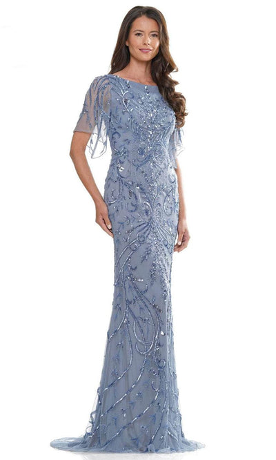 Marsoni by Colors MV1261 - Sequin Blouson Sleeve Long Dress Special Occasion Dresses Dresses 4 / Slate Blue