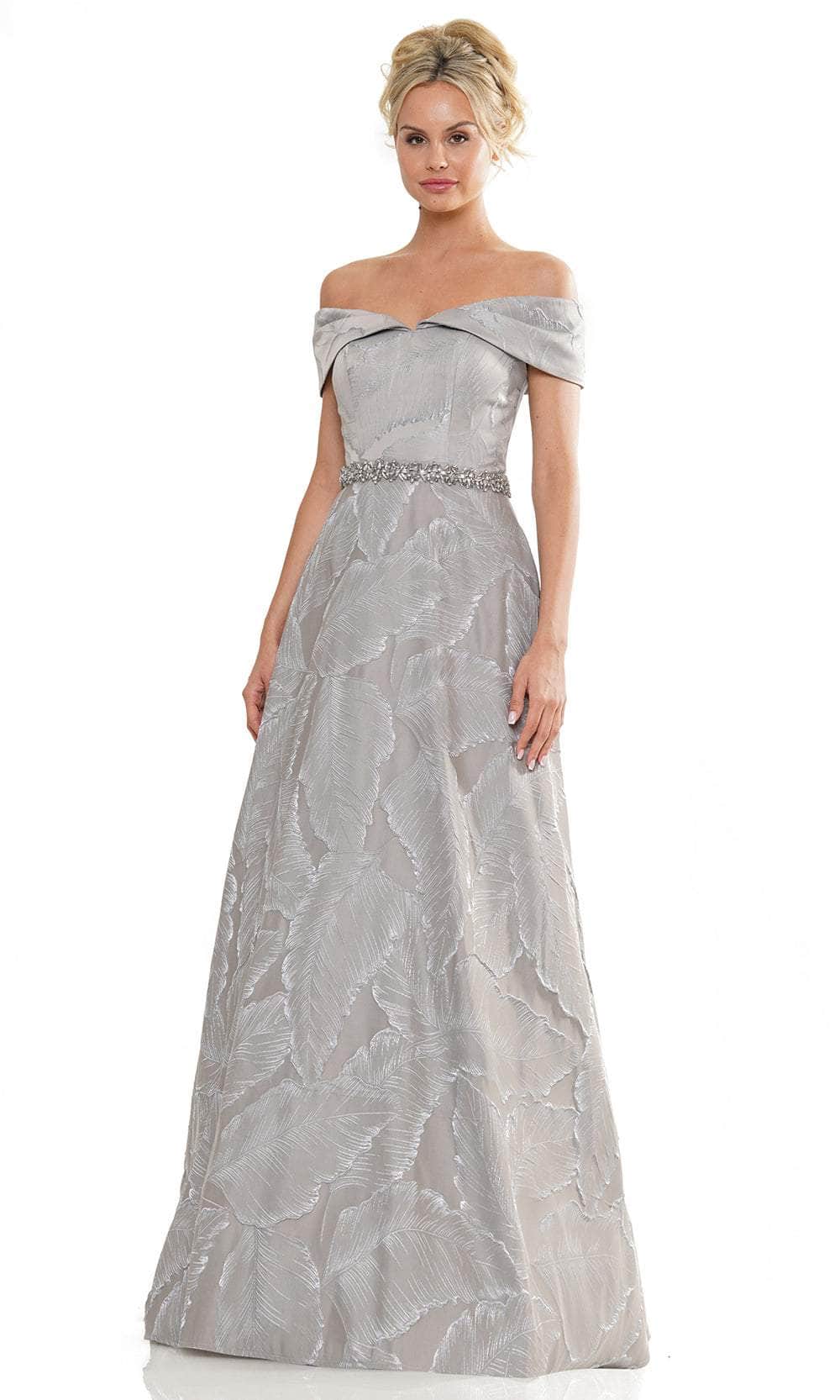 Marsoni by Colors MV1265 - Fold-Over Off Shoulder Formal Gown Special Occasion Dress 4 / Charcoal