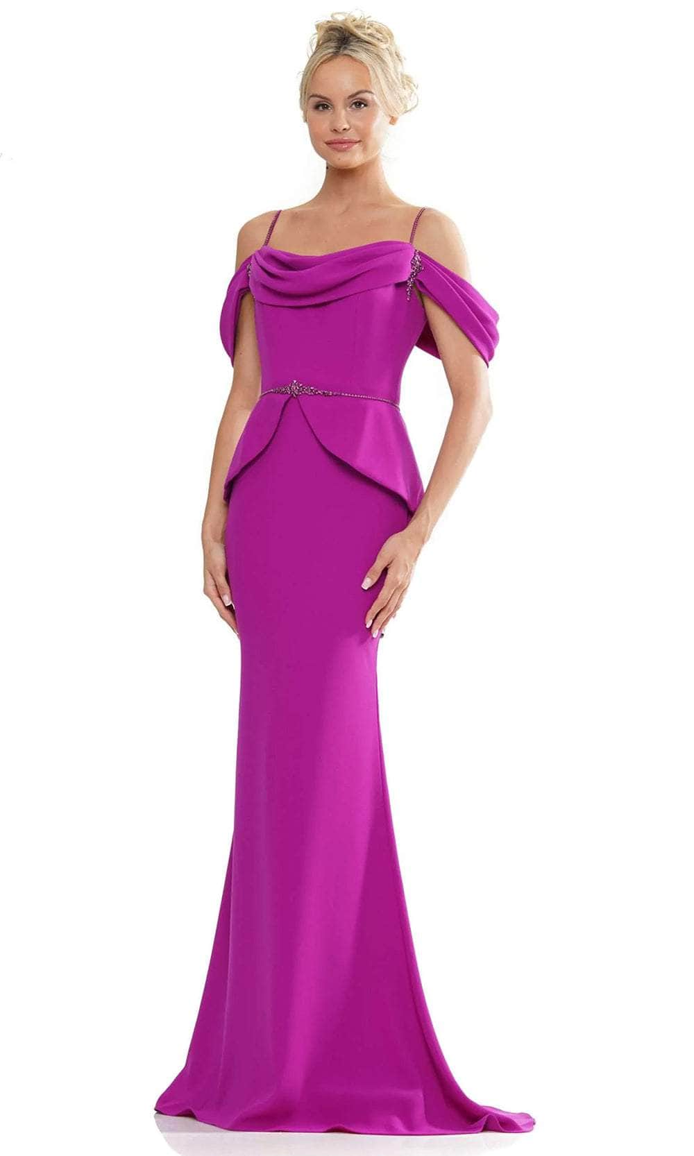 Marsoni by Colors MV1271 - Peplum Style Evening Dress Special Occasion Dresses Dresses 4 / Fuchsia