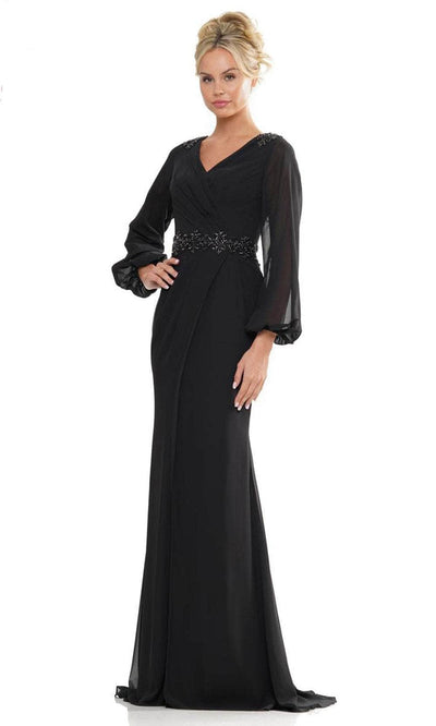 Marsoni by Colors MV1273-1 - Lon Sleeve Ruched Detailed Long Gown Mother of the Bride Dresses 26 / Black