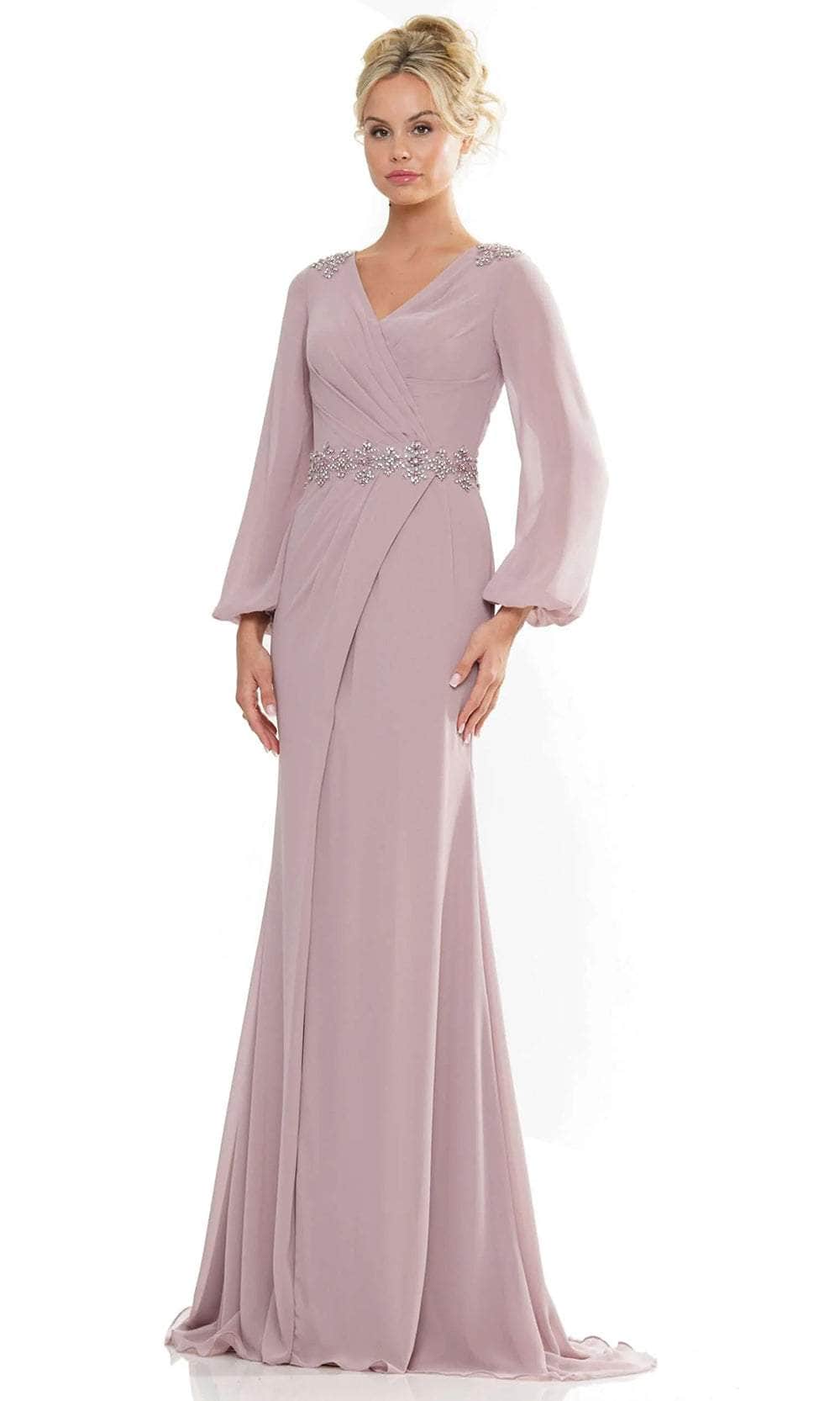 Marsoni by Colors MV1273 - Jeweled Waist Evening Dress Special Occasion Dresses Dresses 4 / Mauve