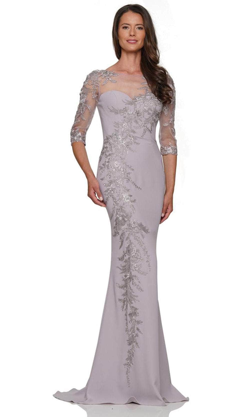 Marsoni by Colors MV1274 - Illusion Bateau Neck Embroidered Long Dress Special Occasion Dresses Dresses 4 / Grey Mauve