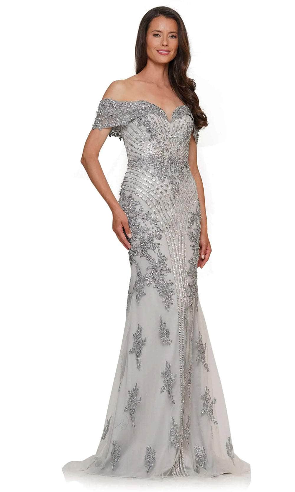 Marsoni by Colors MV1275 - Applique Ornate Evening Dress Special Occasion Dresses Dresses 4 / Silver
