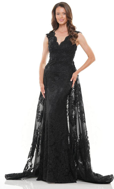 Marsoni by Colors MV1278 - Cap Sleeve V-Neck Long Gown Mother of the Bride Dresses 6 / Black