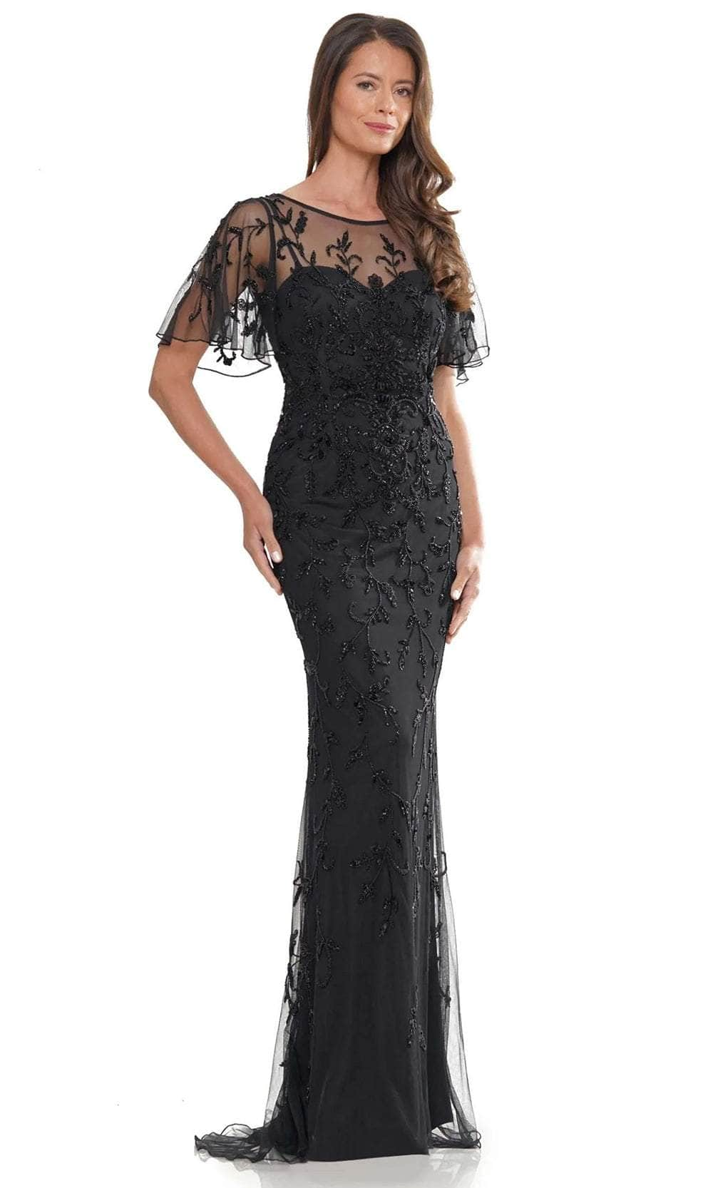 Marsoni by Colors MV1281 - Beaded Sheath Evening Dress Special Occasion Dresses Dresses 4 / Black