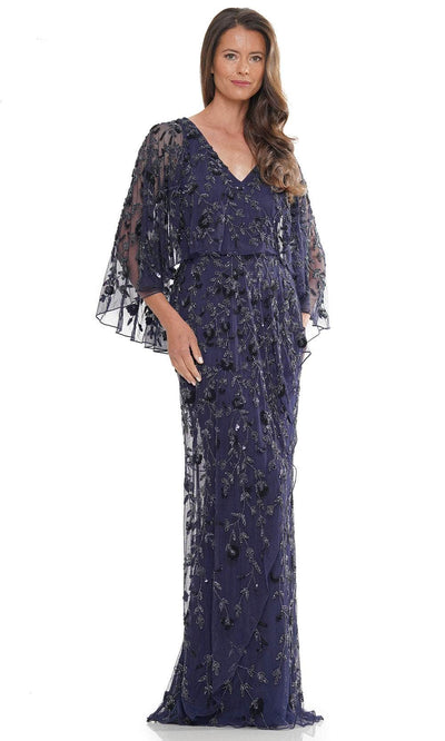 Marsoni by Colors MV1282 - Illusion Cape Sleeve Formal Gown Special Occasion Dresses Dresses 6 / Navy