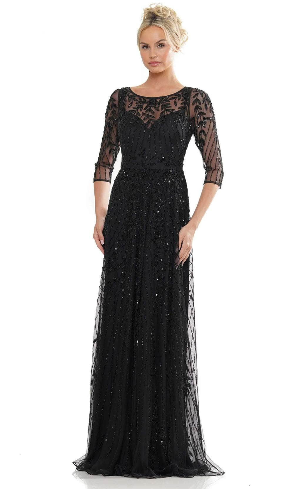 Marsoni by Colors MV1283 - Beaded A-Line Evening Dress Special Occasion Dresses Dresses 6 / Black