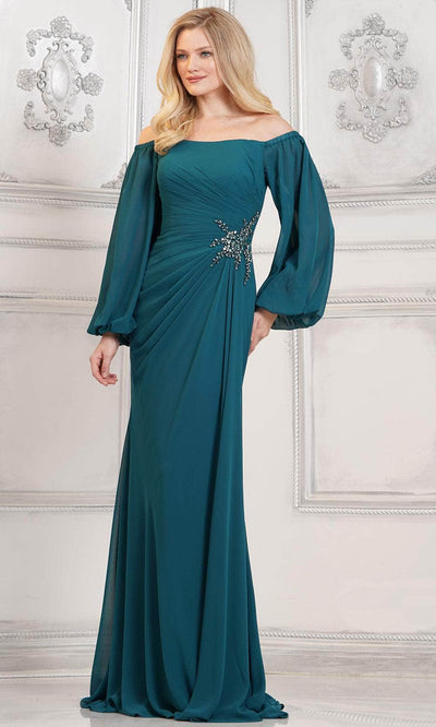 Marsoni by Colors MV1285 - Jeweled Ruche Evening Dress Special Occasion Dresses Dresses 6 / Emerald