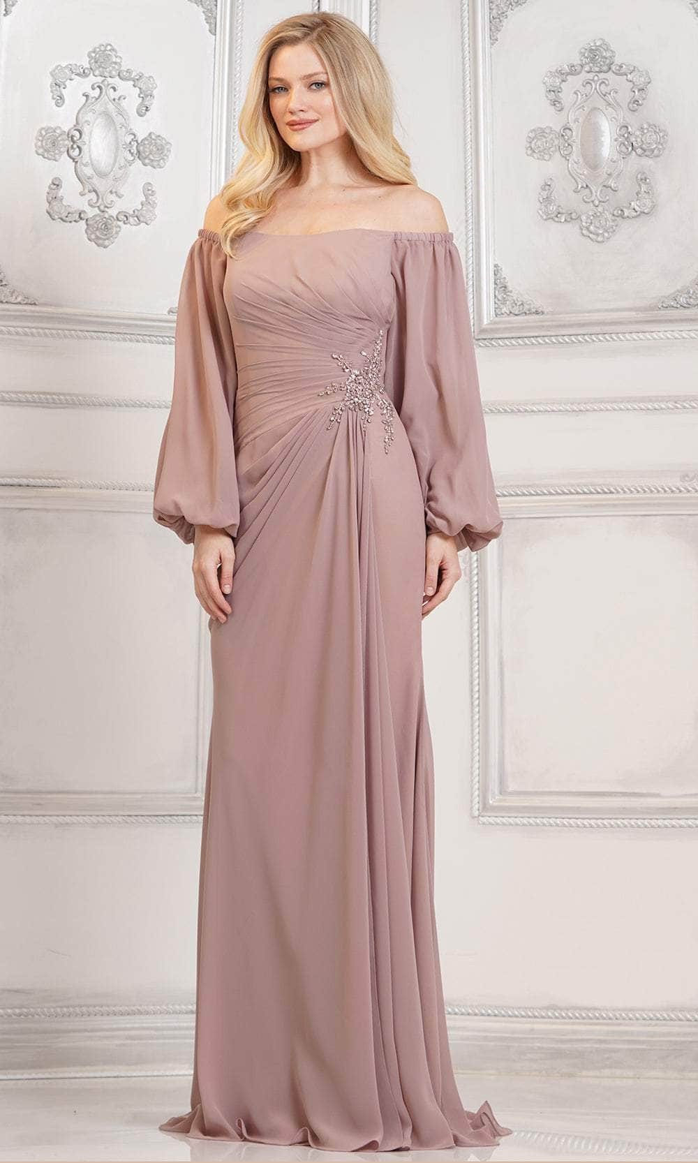 Marsoni by Colors MV1285 - Jeweled Ruche Evening Dress Special Occasion Dresses Dresses 6 / Mauve