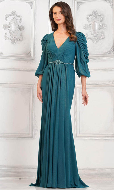 Marsoni by Colors MV1287 - Pleated Bodice V-Neck Formal Gown Special Occasion Dresses Dresses 6 / Deep Green