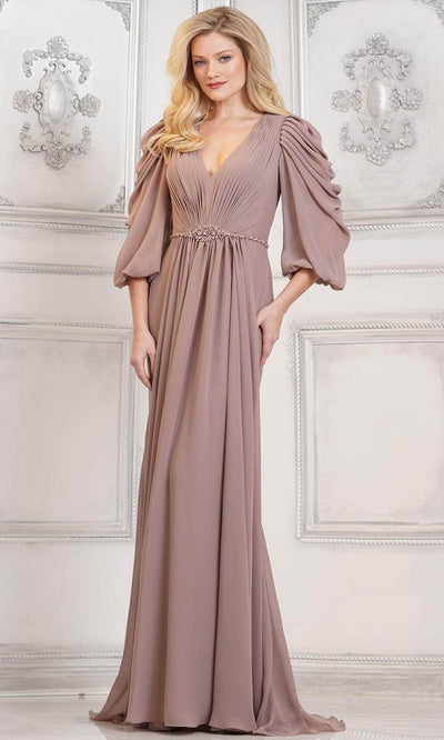 Marsoni by Colors MV1287 - Pleated Bodice V-Neck Formal Gown Special Occasion Dresses Dresses 6 / Latte