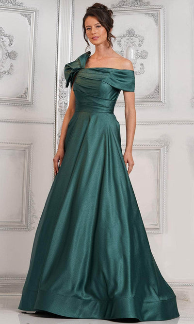 Marsoni by Colors MV1288 - Satin Off Shoulder Evening Dress Special Occasion Dresses Dresses 6 / Deep Green
