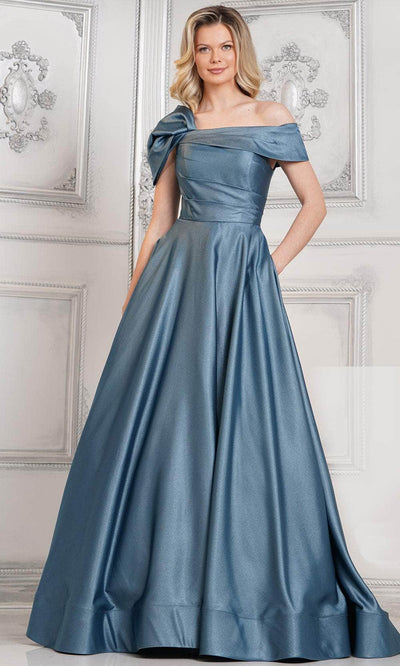 Marsoni by Colors MV1288 - Satin Off Shoulder Evening Dress Special Occasion Dresses Dresses 6 / Slate Blue