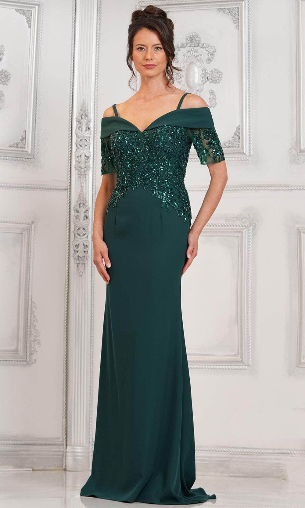Marsoni by Colors MV1295 - Beaded Appliqued Formal Gown Special Occasion Dresses Dresses 6 / Deep Green