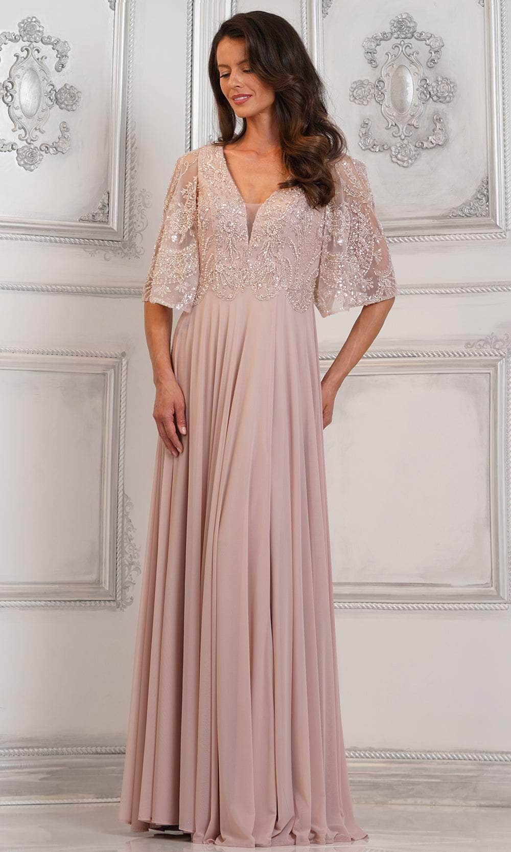 Marsoni by Colors MV1302 - Embellished Cape Evening Dress Special Occasion Dress 6 / Mauve