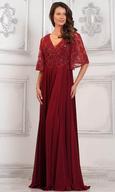 Marsoni by Colors MV1302 - Embellished Cape Evening Dress Special Occasion Dress 6 / Wine