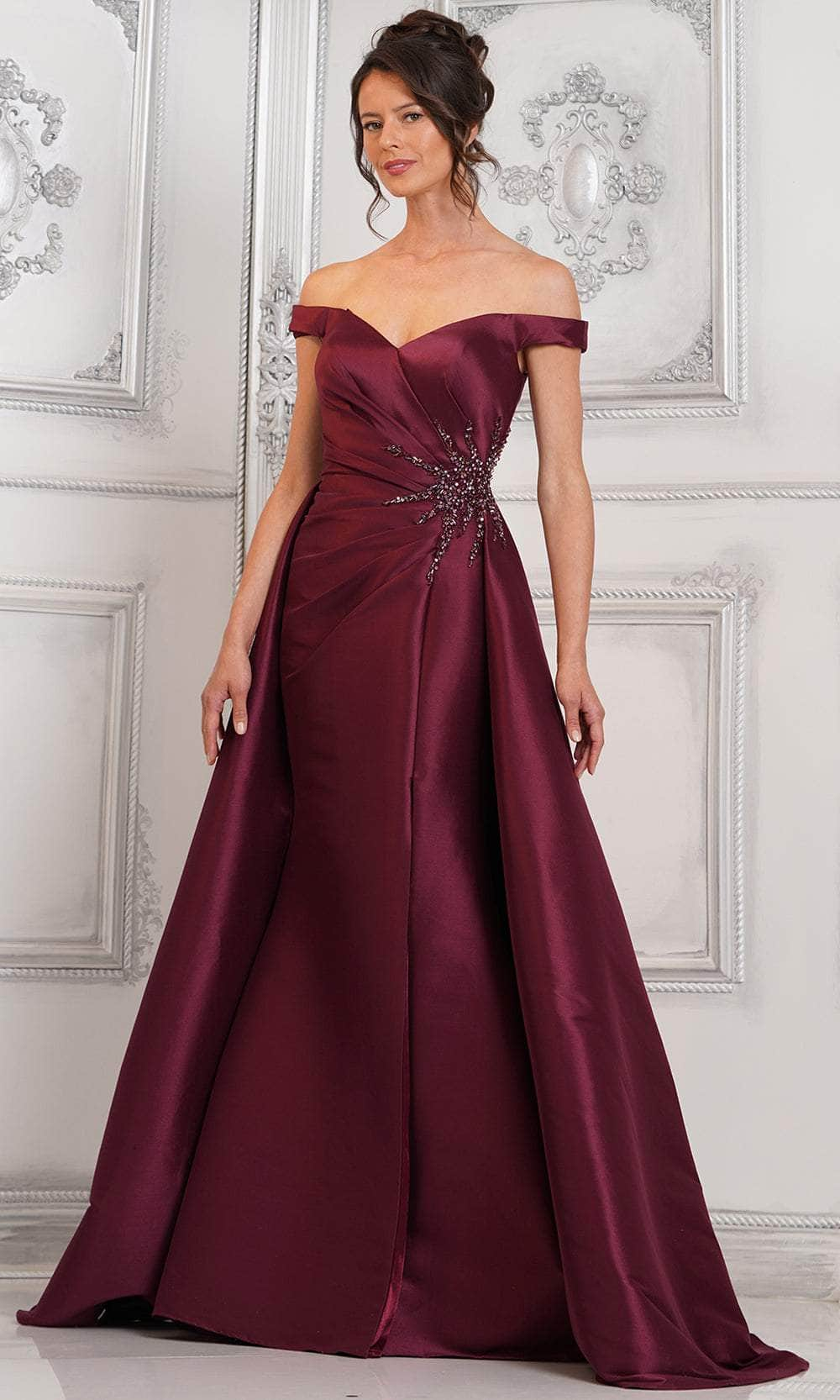 Marsoni by Colors MV1310 - Off Shoulder Front Slit Formal Gown Special Occasion Dresses Dresses 6 / Wine