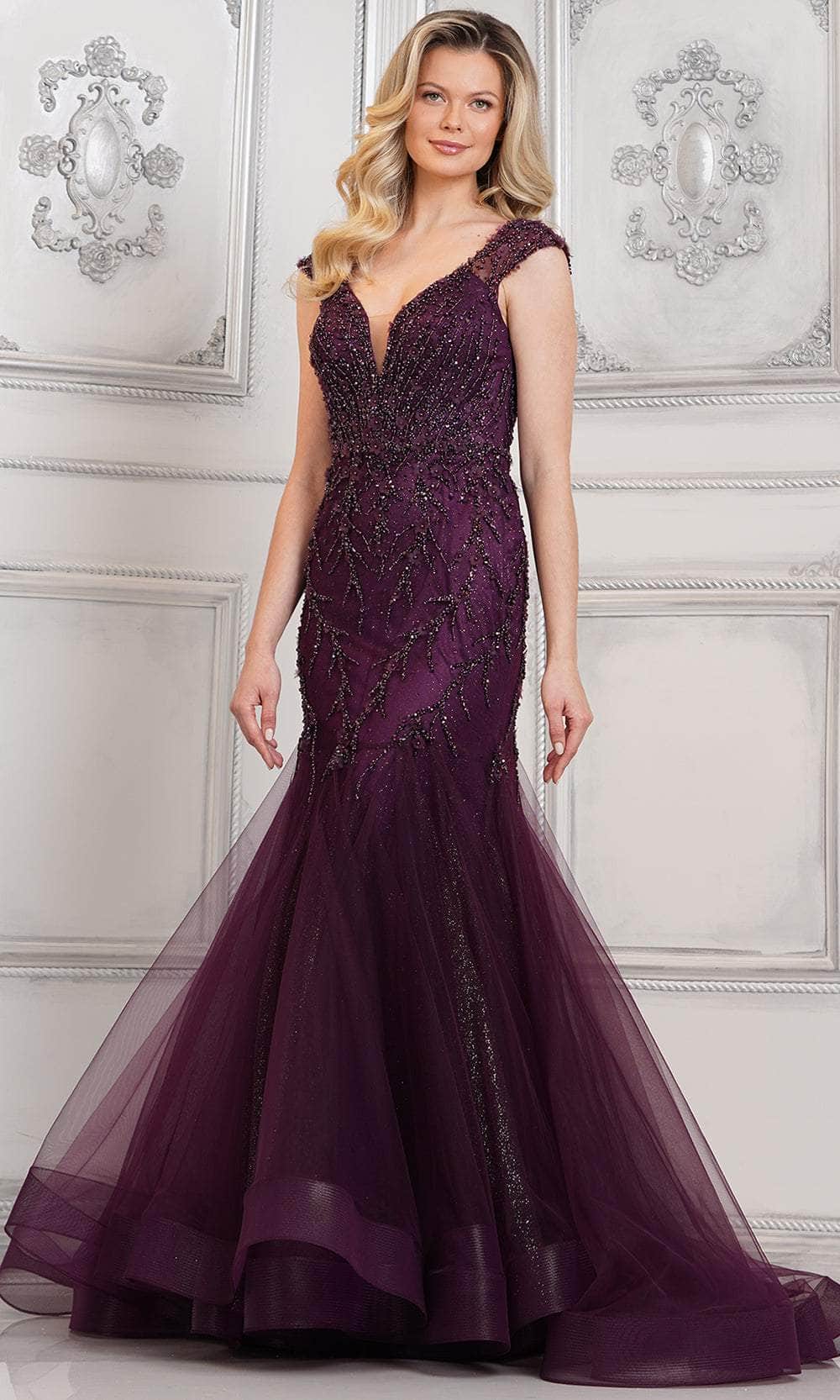 Marsoni by Colors MV1315 - Godets Mermaid Formal Gown Special Occasion Dresses Dresses 4 / Eggplant