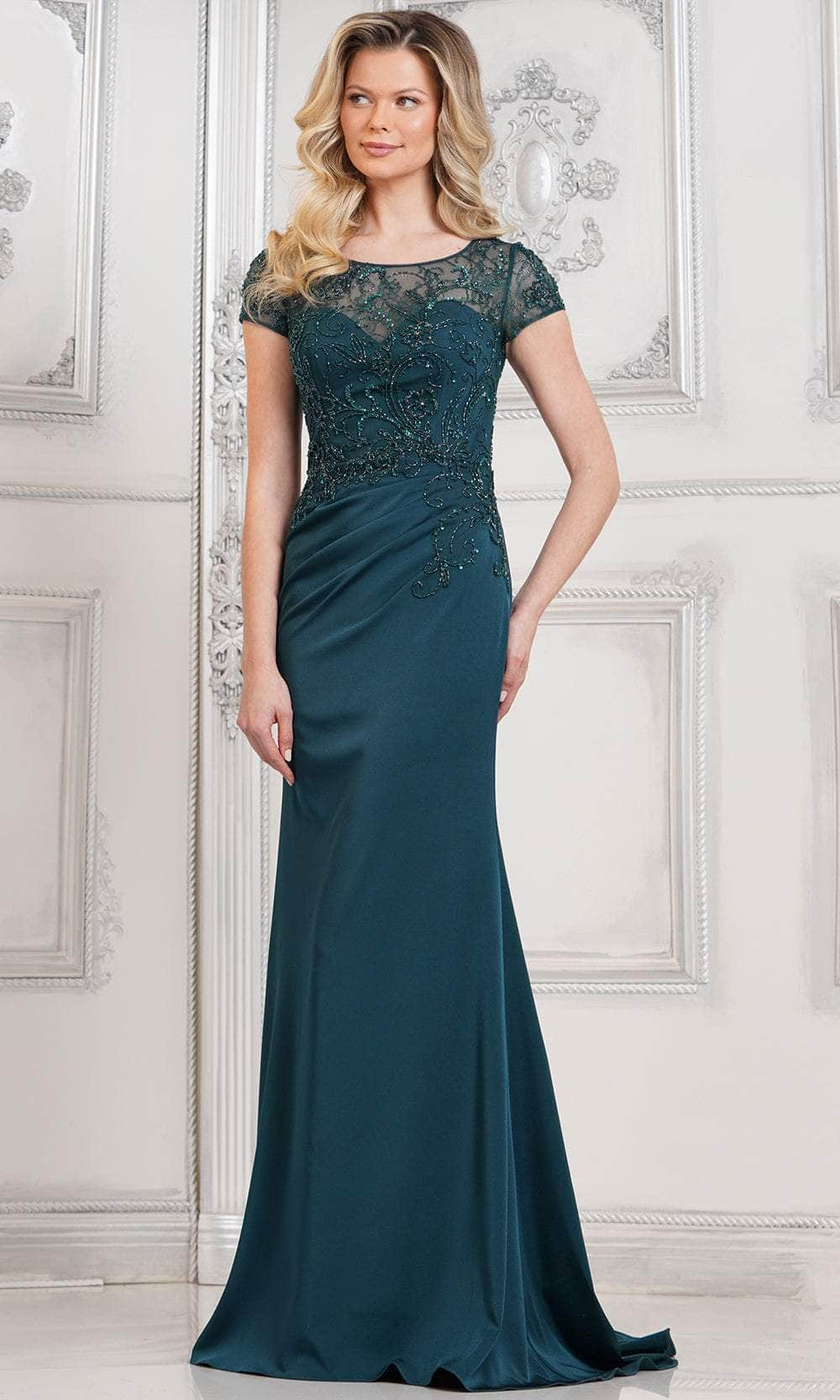 Marsoni by Colors MV1317 - Beaded Illusion Evening Dress Special Occasion Dresses Dresses 4 / Deep Green