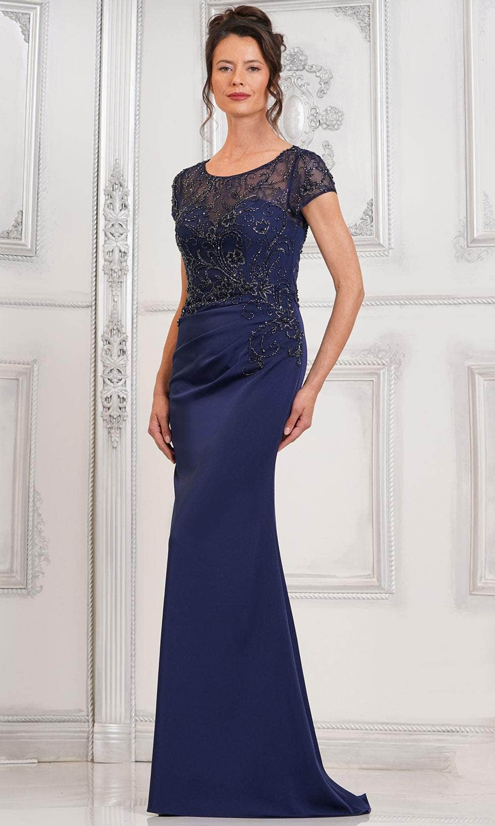 Marsoni by Colors MV1317 - Beaded Illusion Evening Dress Special Occasion Dresses Dresses 4 / Navy