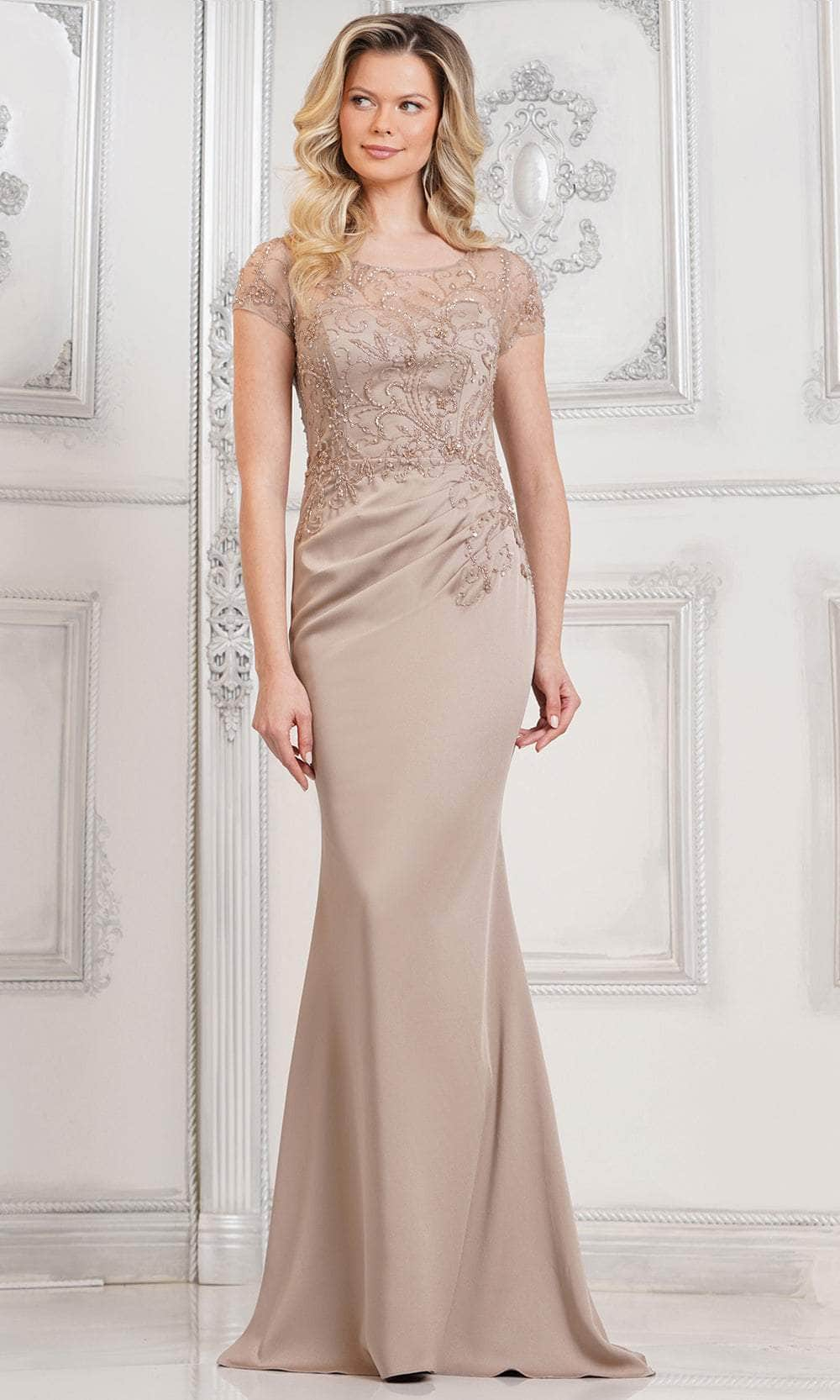 Marsoni by Colors MV1317 - Beaded Illusion Evening Dress Special Occasion Dresses Dresses 4 / Taupe