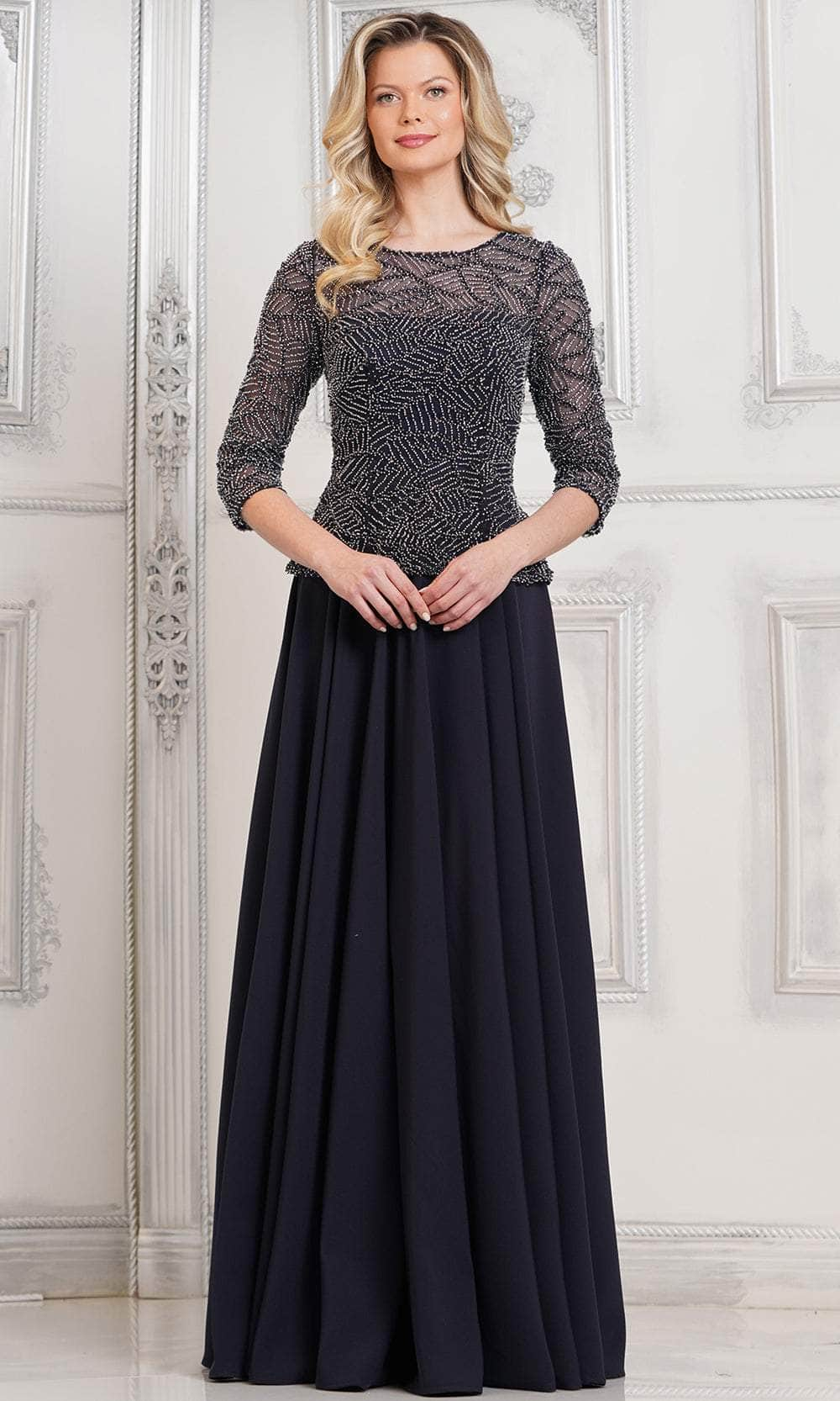 Marsoni by Colors MV1319-1 - Jewel Neck A-Line Long Dress Mother of the Bride Dresses 22 / Midnight