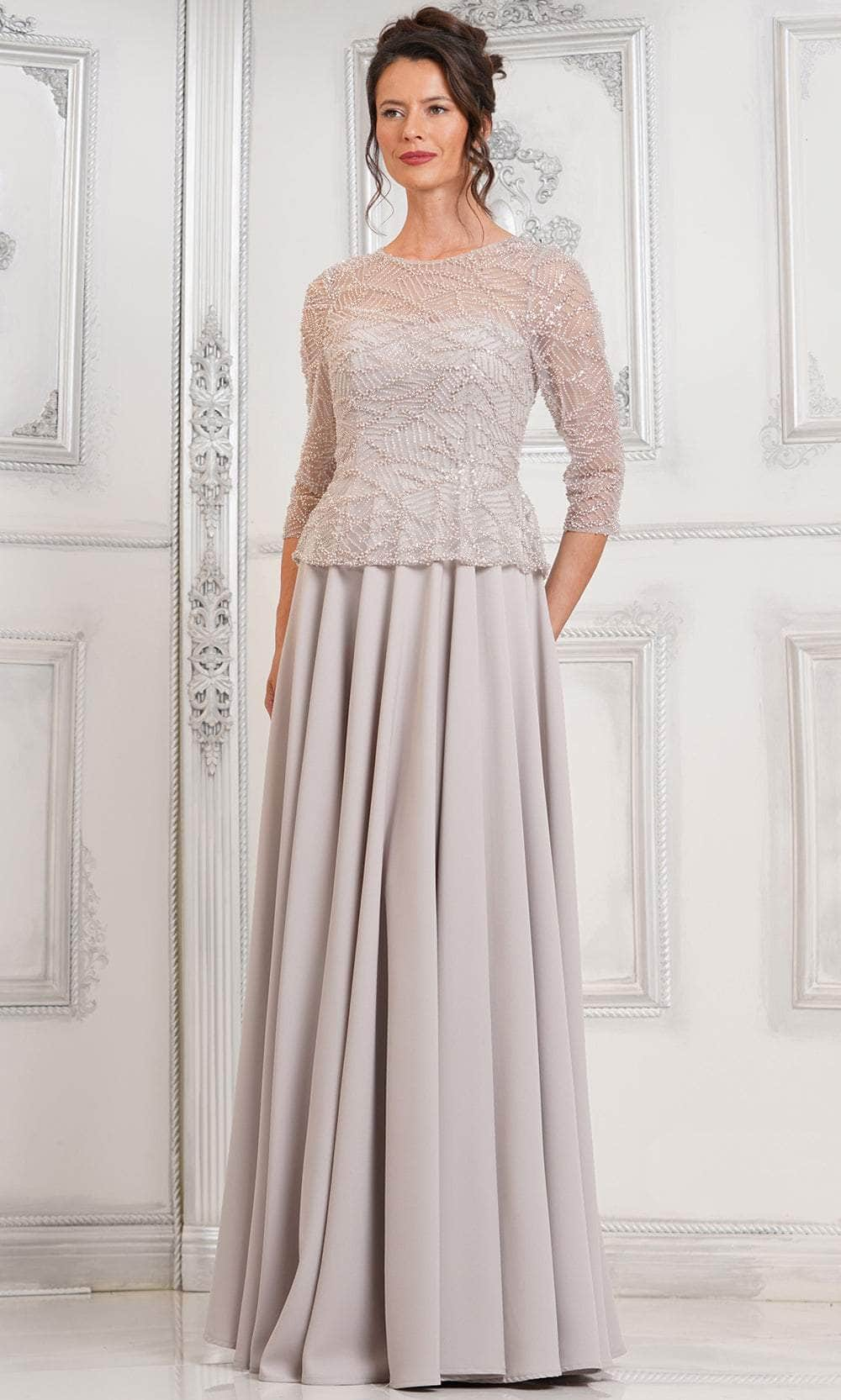 Marsoni by Colors MV1319-1 - Jewel Neck A-Line Long Dress Mother of the Bride Dresses 22 / Oatmeal