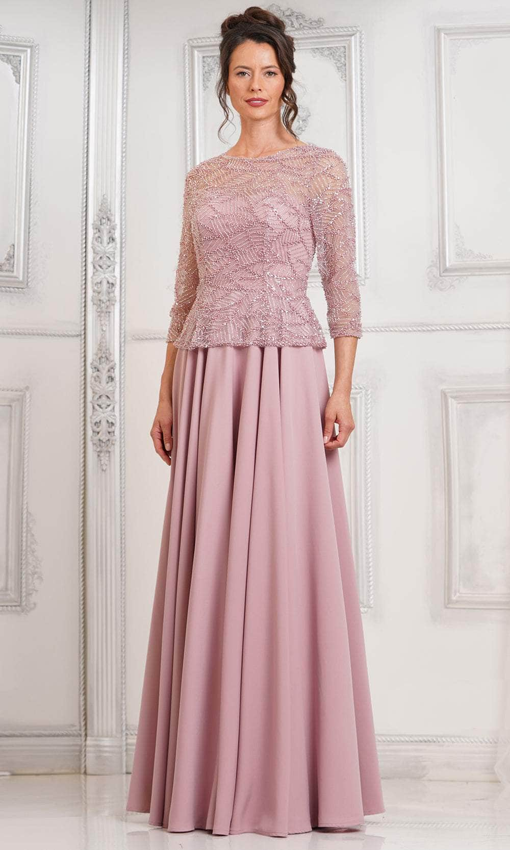 Marsoni by Colors MV1319-1 - Jewel Neck A-Line Long Dress Mother of the Bride Dresses 22 / Rose