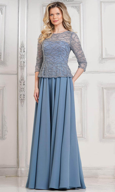 Marsoni by Colors MV1319-1 - Jewel Neck A-Line Long Dress Mother of the Bride Dresses 22 / Slate Blue