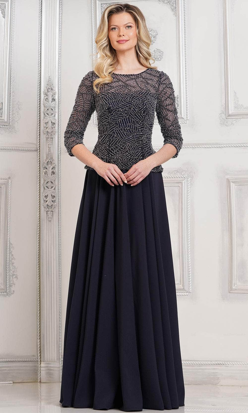 Marsoni by Colors MV1319 - Jewel Neck A-Line Formal Gown Special Occasion Dresses Dresses 6 / Midnight