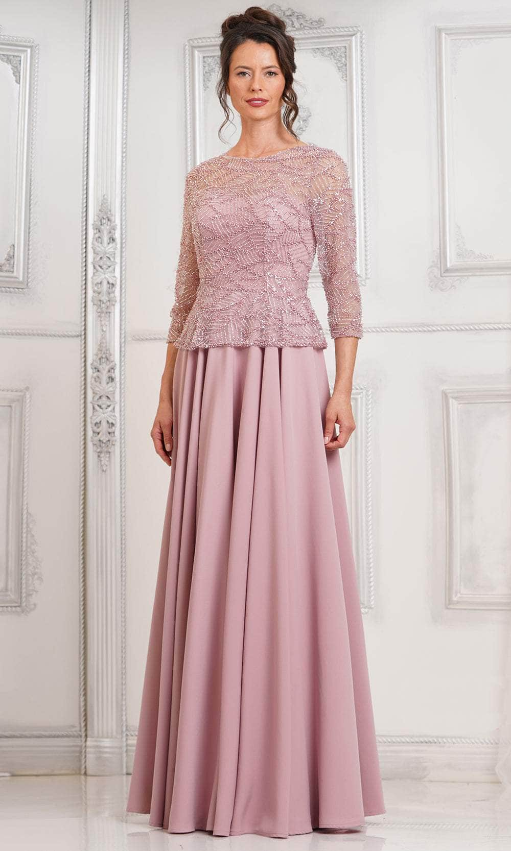 Marsoni by Colors MV1319 - Jewel Neck A-Line Formal Gown Special Occasion Dresses Dresses 6 / Rose